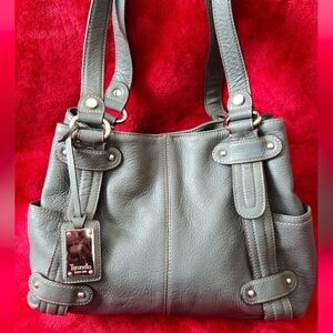 Tignanello Gray Leather Shoulder Bag